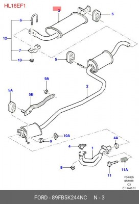 Глушитель - задняя часть системы ОГ 89FB-5K244-NC FORD