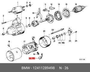 Угольная щетка, стартер 12 41 1 289 498 BMW