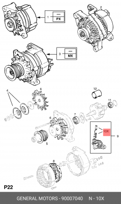 Угольная щетка, генератор 90007040 GENERAL MOTORS