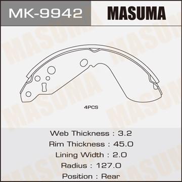 Колодки тормозные барабанные MK9942 MASUMA