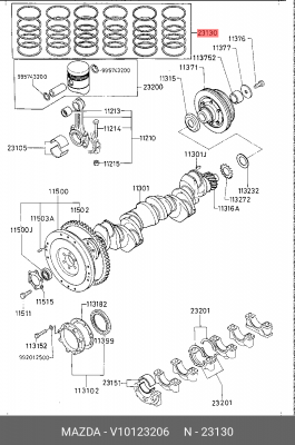 Кольца поршневые (комплект) V10123206 MAZDA