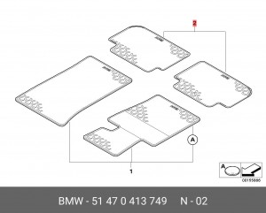 Коврики салона (комплект) 51470413749 BMW
