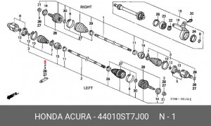 Шарнирный комплект, приводной вал 44010ST7J00 HONDA