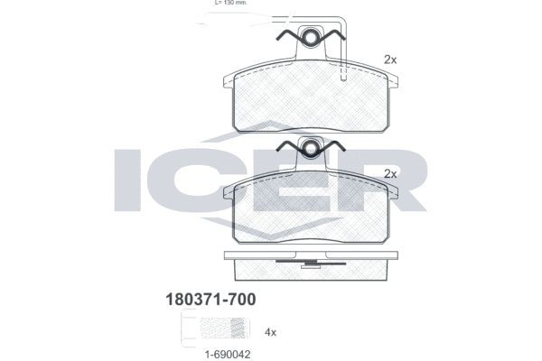 Комплект тормозных колодок, диско 180371700 ICER