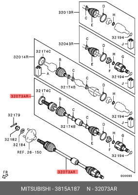 Вал привода колеса в сборе с ШРУСами 3815A187 MITSUBISHI