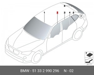 Стекло боковое 51 33 2 990 296 BMW