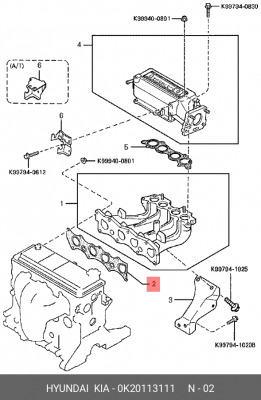 Прокладка впускного коллектора 0K20113111 HYUNDAI KIA