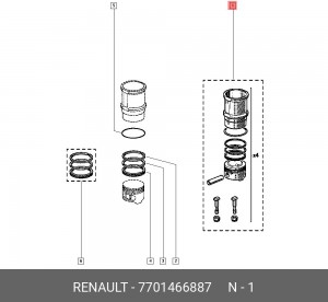 Гильза цилиндра с поршнем в сборе 7701466887 RENAULT