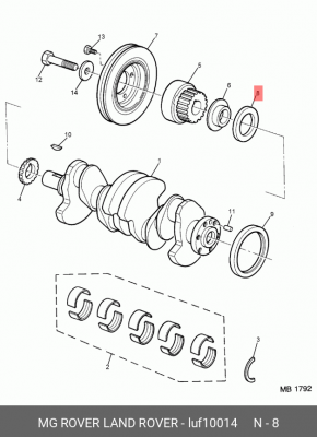 Уплотняющее кольцо, коленчатый вал LUF10014 MG ROVER LAND ROVER