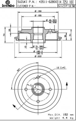 Тормозной барабан 14.7251.10 BREMBO