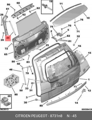 Газовая пружина, заднее стекло 8731 N8 CITROEN PEUGEOT