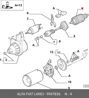 Якорь, стартер 9947836 ALFA FIAT LANCIA