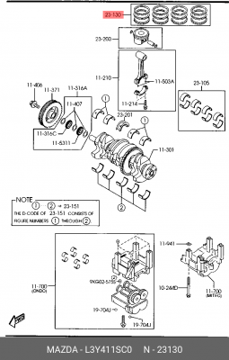 Кольца поршневые L3Y411SC0 MAZDA