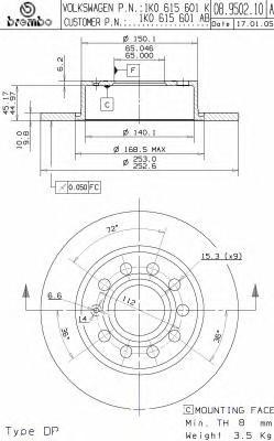 Тормозной диск 08.9502.10 BREMBO