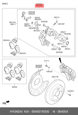 Суппорт тормозной 584001R300 HYUNDAI KIA