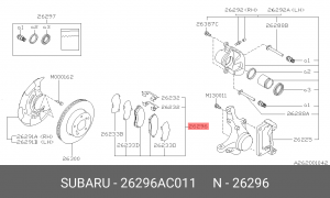 Комплект тормозных колодок, диско 26296-AC011 SUBARU