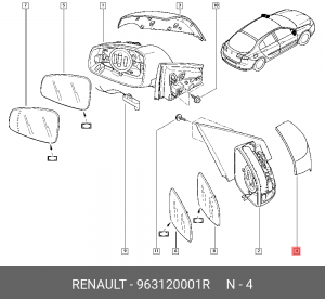 Крышка зеркала заднего вида 963120001R RENAULT