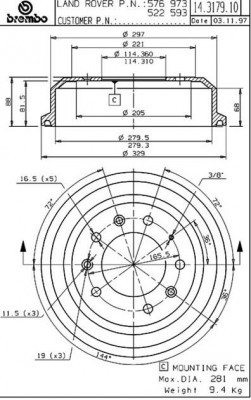 Тормозной барабан 14.3179.10 BREMBO