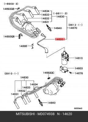 Провода высоковольтные системы зажигания (комплект) MD074938 MITSUBISHI