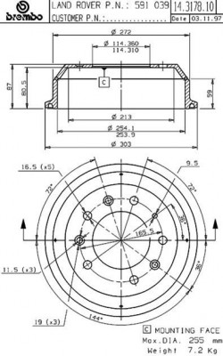 Тормозной барабан 14.3178.10 BREMBO