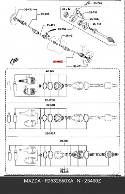 Вал привода колеса в сборе с ШРУСами FD532560XA MAZDA
