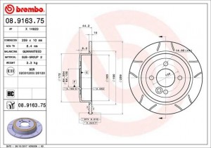 Тормозной диск 08.9163.75 BREMBO