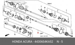 Вал привода колеса в сборе с ШРУСами 44306S4KA52 HONDA