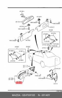 Стекло зеркала заднего вида GE4T69183 MAZDA