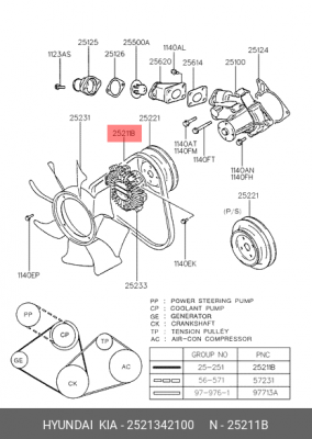 Клиновой ремень 2521342100 HYUNDAI KIA
