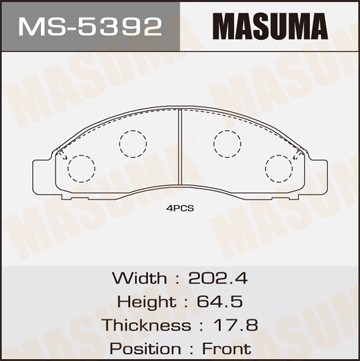 Колодки тормозные дисковые MS5392 MASUMA
