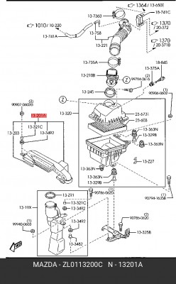 Патрубок забора воздуха в ДВС ZL01-13-200C MAZDA