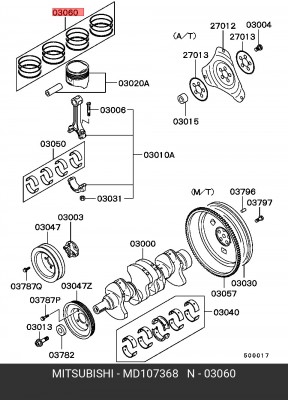 Кольца поршневые (комплект) MD107368 MITSUBISHI