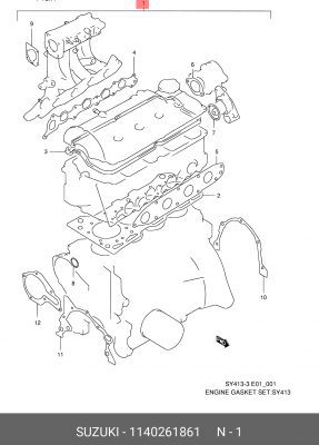 Комплект прокладок, двигатель 11402-61861 SUZUKI