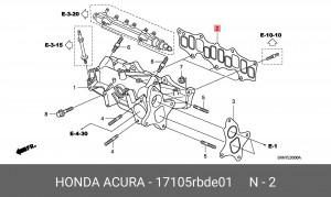 Прокладка, впускной коллектор 17105RBDE01 HONDA