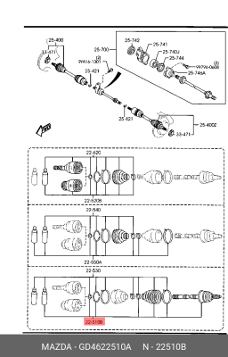 Вал привода колеса с ШРУСом GD4622510A MAZDA