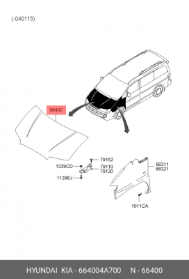 Капот двигателя 664004A700 HYUNDAI KIA