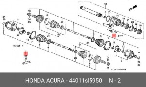 Вал привода колеса в сборе с ШРУСами 44011SL5950 HONDA