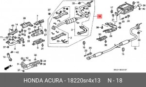 Средний глушитель выхлопных газов 18220SR4X13 HONDA