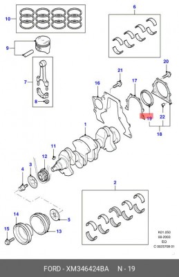 Уплотняющее кольцо, коленчатый вал XM346424BA FORD
