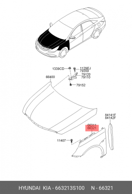 Крыло переднее 663213S100 HYUNDAI KIA