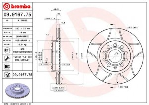 Тормозной диск 09.9167.75 BREMBO