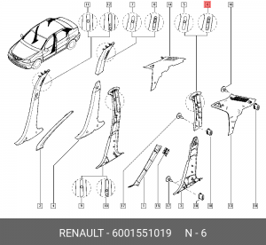 Облицовка стойки кузова 6001551019 RENAULT