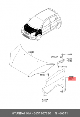 Крыло переднее 6631107630 HYUNDAI KIA