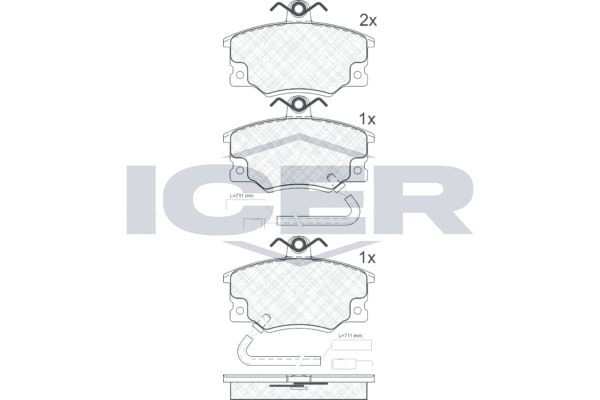 Комплект тормозных колодок, диско 180660 ICER