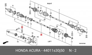 Шарнирный комплект, приводной вал 44011S30J50 HONDA
