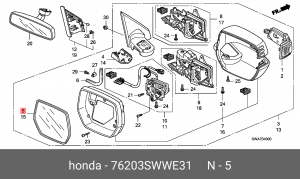 Стекло зеркала заднего вида 76203SWWE31 HONDA
