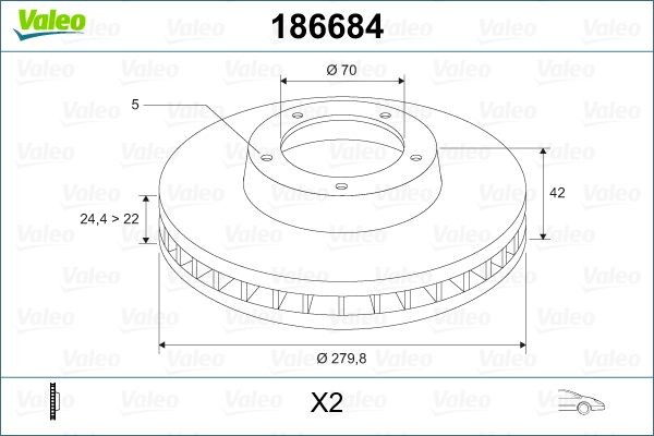 Тормозной диск 186684 VALEO PHC