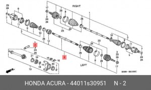 Вал привода колеса в сборе с ШРУСами 44011S30951 HONDA