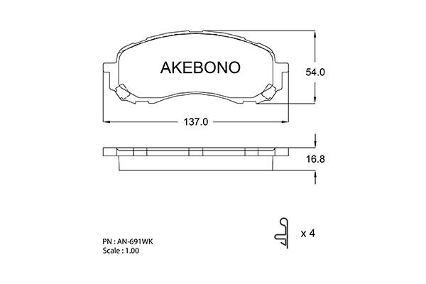Колодки тормозные дисковые AN691WK AKEBONO