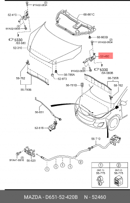 Петля - шарнир открывания капота D651-52-420B MAZDA
